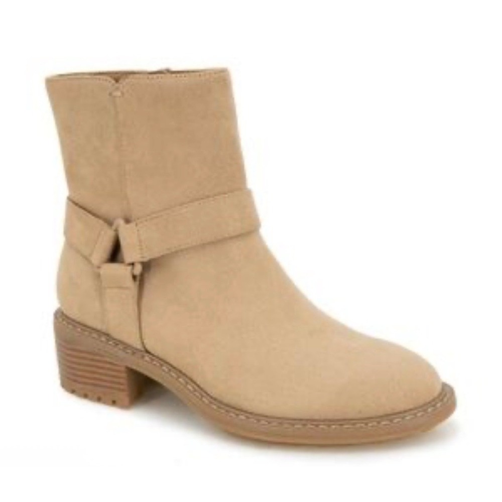 Splendid Womens Tan Faux Suede Harness Ankle Boots Block Heel Lug Sole Size 6 M